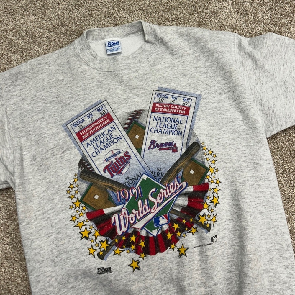 Vintage 1991 World Series Sweatshirt Salem Sportswear Men Large USA Braves Twins